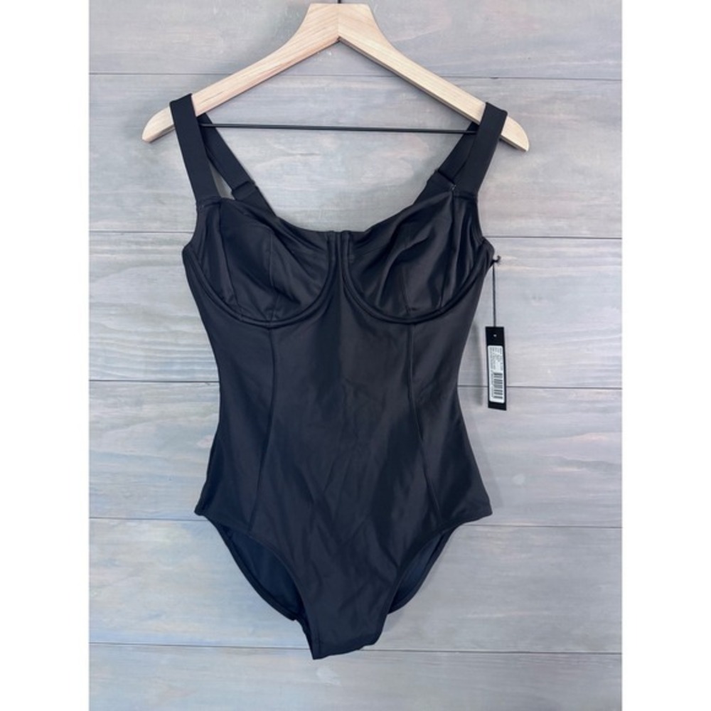 Classic Black One-Piece Swimsuit with Supportive Cups - Size M Reg